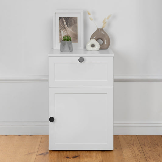 PORTO BEDSIDE TABLE - WHITE - HAMPTONS - ROUND BLACK