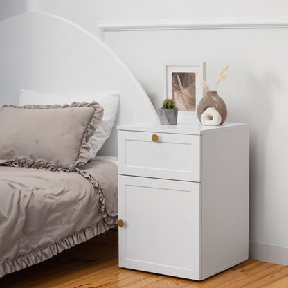 PORTO BEDSIDE TABLE - WHITE - HAMPTONS - ROUND BRASS