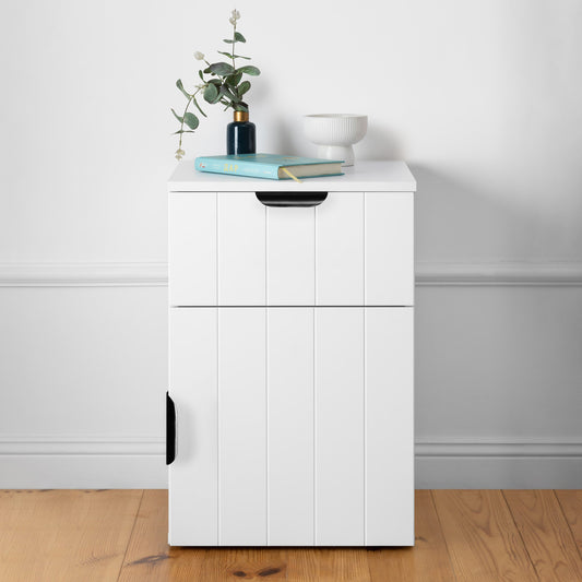 PORTO BEDSIDE TABLE - WHITE - VJ PANEL - PULL BLACK