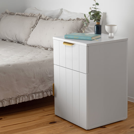 PORTO BEDSIDE TABLE - WHITE - VJ PANEL - PULL BRASS
