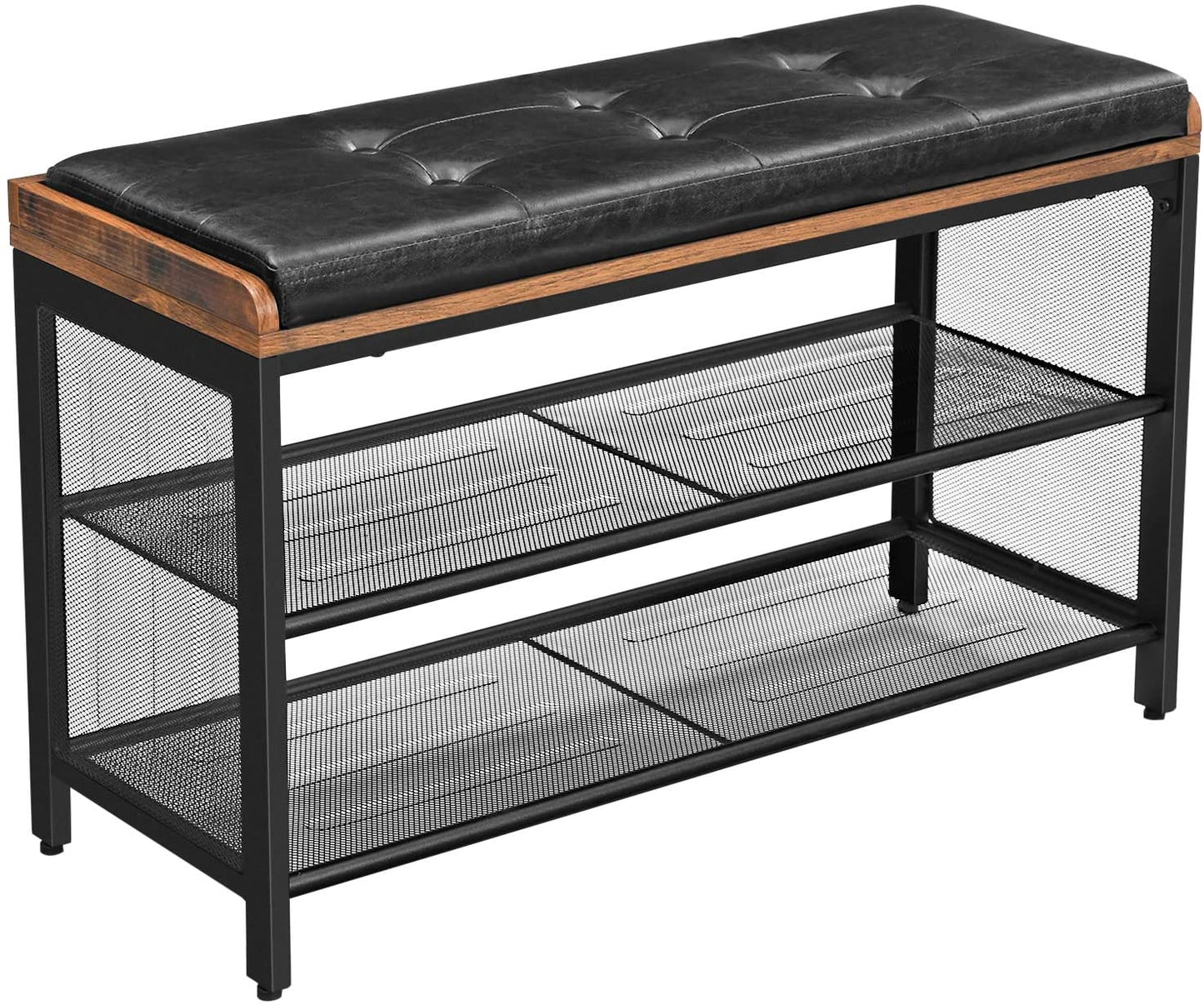 Shoe Bench with Mesh Shelf and Faux Leather Vintage Brown Black 80 x 30 x 48 cm Furniture > Living Room