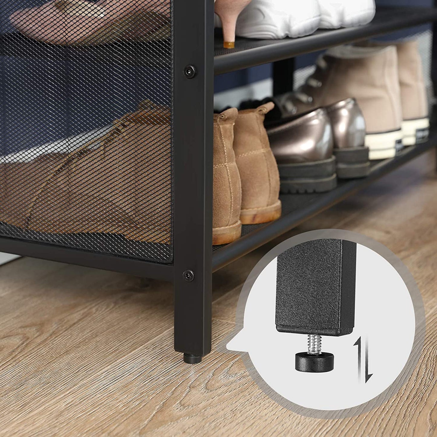 Shoe Bench with Mesh Shelf and Faux Leather Vintage Brown Black 80 x 30 x 48 cm Furniture > Living Room