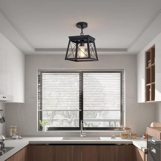 Farmhouse Pendant Light Rustic Lantern Chandelier Black - Home & Garden > Lighting > Lighting Accessories