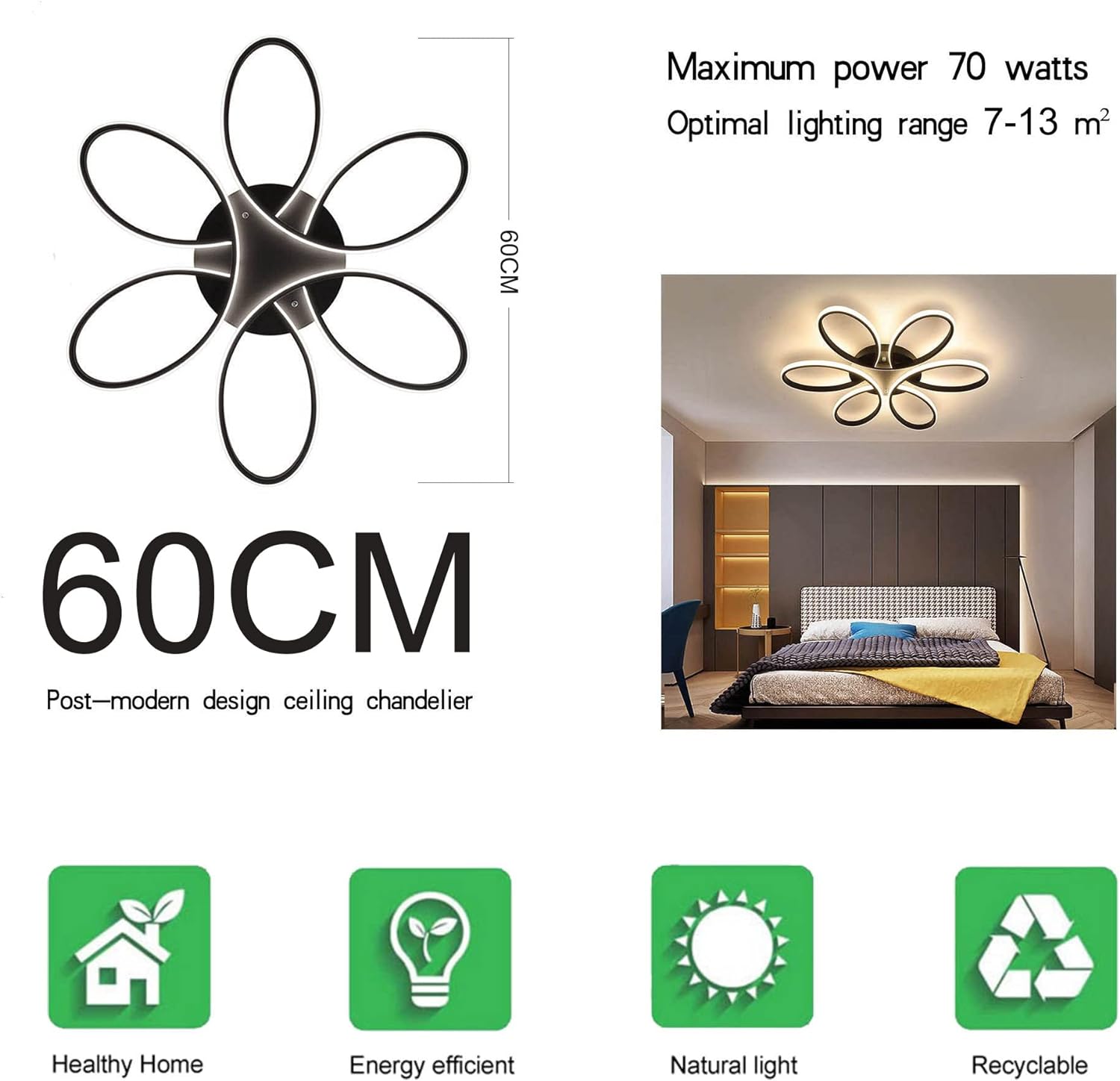 Modern LED Chandelier Flush Mount Lamp Remote Control (60cm) - Home & Garden > Lighting > Night Lights & Ambient