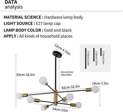 Sputnik Chandelier Modern Industrial 8-Light Black & Gold - Home & Garden > Lighting > Night Lights & Ambient Lighting