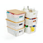 CARLA HOME Storage Bins with Bamboo Lids - 6 Pack - White - Plastic - Storage Bins 6 Pcs