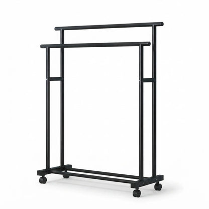 CARLA HOME Double Rod Clothes Rack with Wheels, Metal, Portable Wardrobe Rack