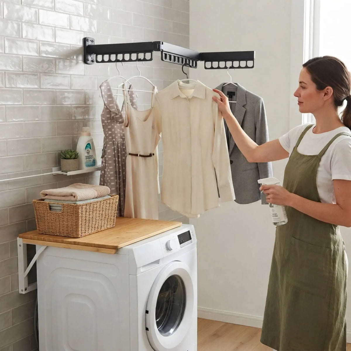 CARLA HOME 3-Fold Wall Mounted Clothes Drying Rack, Laundry Space Saver, Black