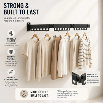 CARLA HOME 3-Fold Wall Mounted Clothes Drying Rack, Laundry Space Saver, Black