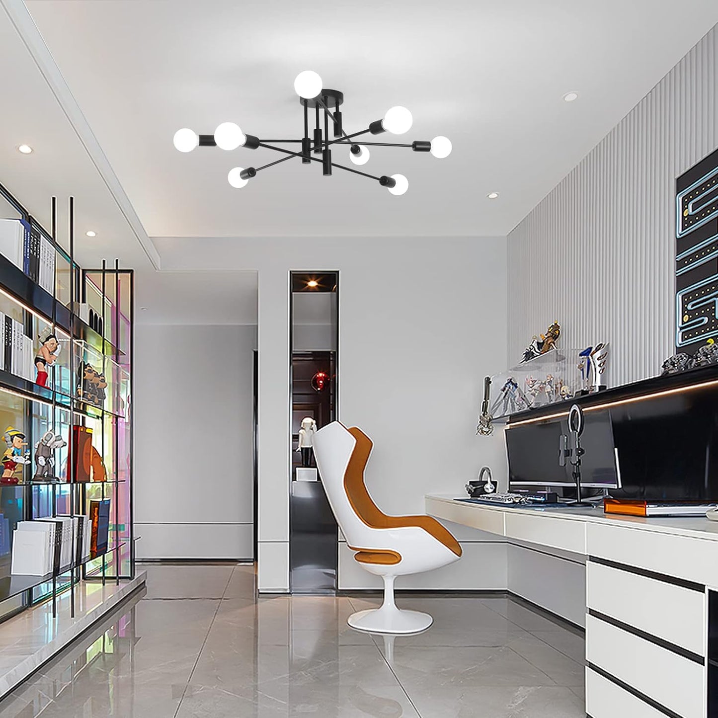 Modern Semi Flush Chandelier 8 Light Black - Home & Garden > Lighting > Night Lights & Ambient Lighting