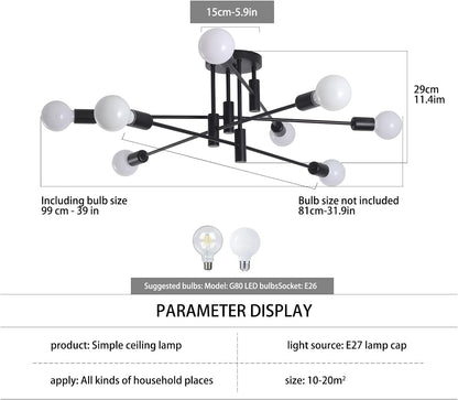 Modern Semi Flush Chandelier 8 Light Black - Home & Garden > Lighting > Night Lights & Ambient Lighting