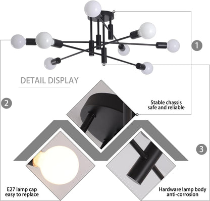 Modern Semi Flush Chandelier 8 Light Black - Home & Garden > Lighting > Night Lights & Ambient Lighting