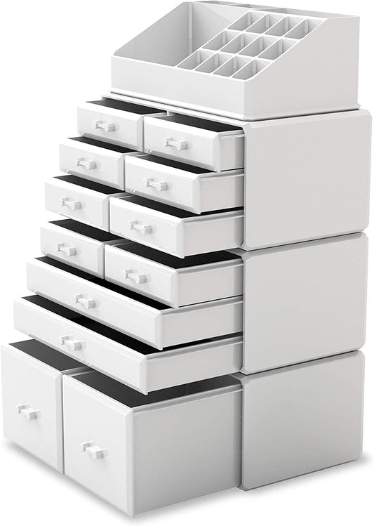Makeup Cosmetic Organizer Storage with 12 Drawers Display Boxes (White) - Health & Beauty > Cosmetic Storage