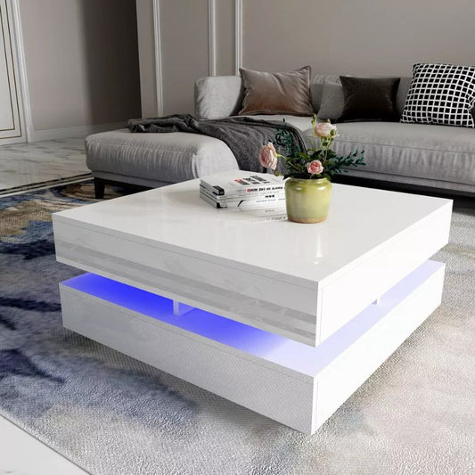 Modern Large High Gloss Coffee Table With LED Lights White - Furniture > Living Room > Coffee Tables