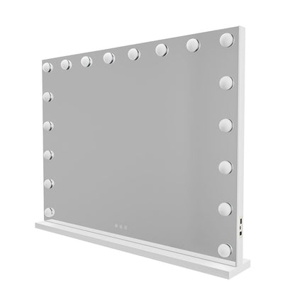 LED Beauty Mirror with 18 Bulbs, Colour Settings, USB A and USB C, White, 80 x 62cm