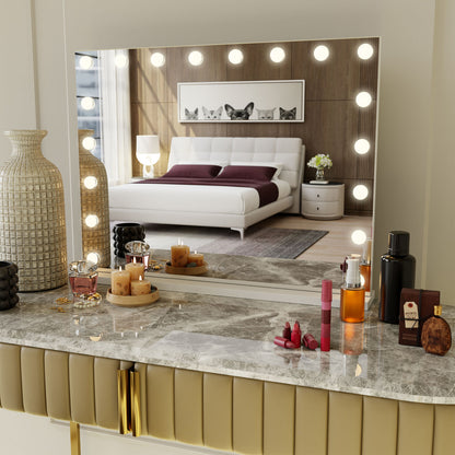 LED Beauty Mirror with 18 Bulbs, Colour Settings, USB A and USB C, White, 80 x 62cm