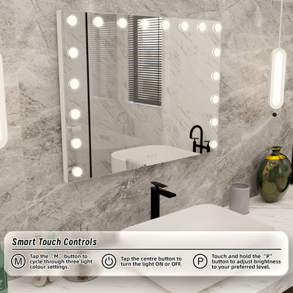 LED Beauty Mirror with 18 Bulbs, Colour Settings, USB A and USB C, White, 80 x 62cm