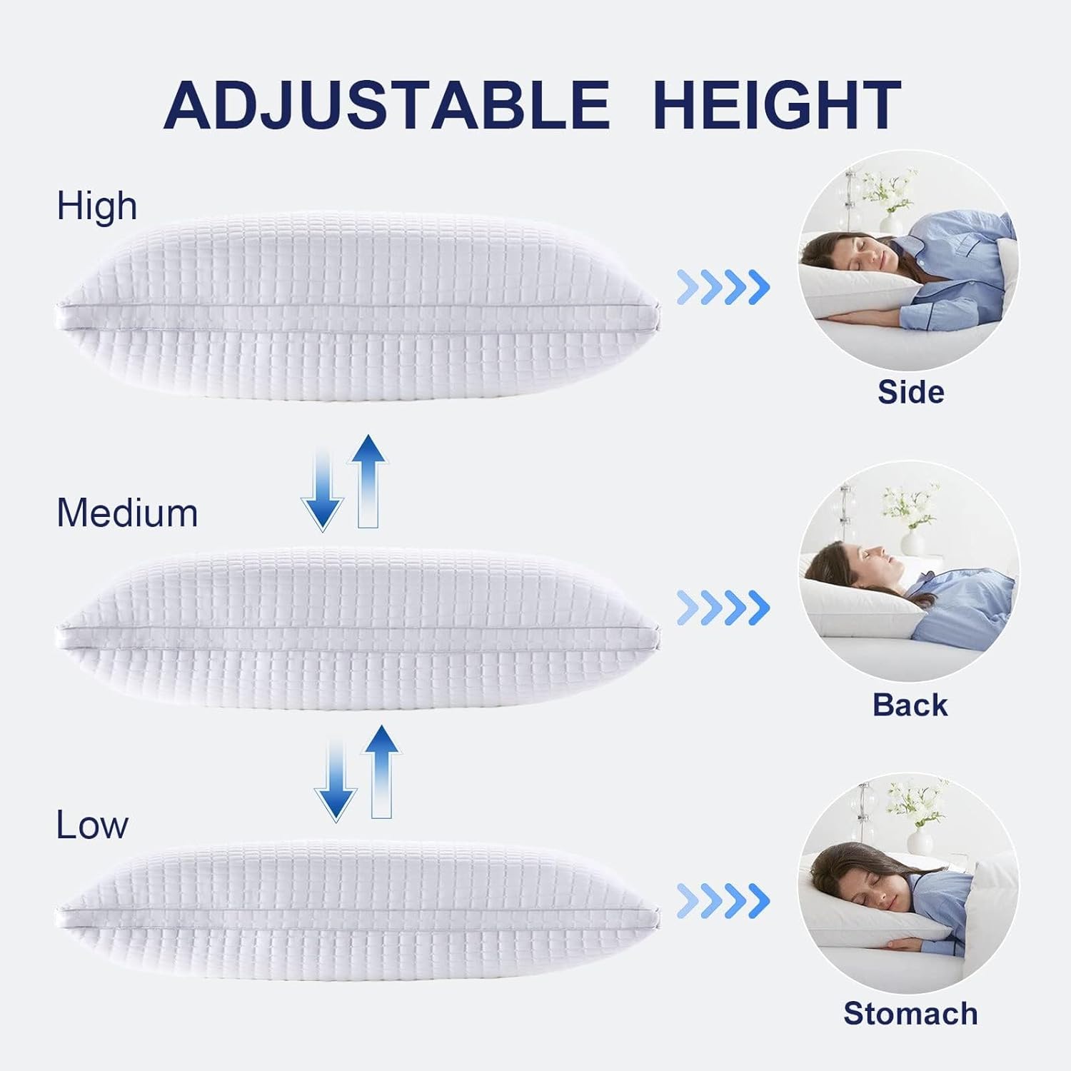 2xKing Quality Pillows Cotton Hotel Adjustable Home Pillows Down Alternative Pillows - Home & Garden > Bedding > Pillows