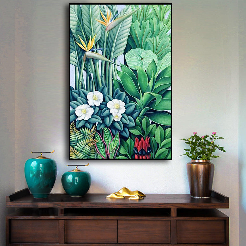 Wall Art 50cmx70cm Tropical plants Black Frame Canvas
