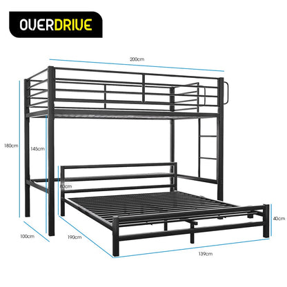 KINGSTON SLUMBER Single Loft Bed And Double Underbed Multifunctional Space Saving with Fixed Ladder Matte Dark Grey