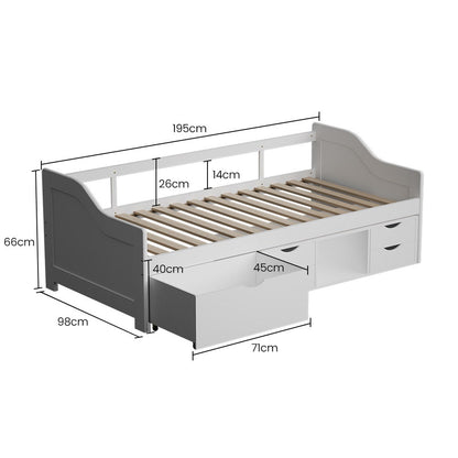 Kingston Slumber Wooden Single Sofa Bed Frame with Storage Drawers - White - Furniture > Bedroom > Beds & Bed Frames