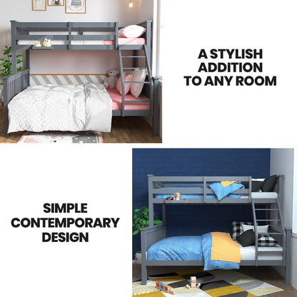 Kingston Slumber Bunk Bed Triple Wooden Single Over Double Beds for Kids Solid Pine Wood Convertible Design Grey