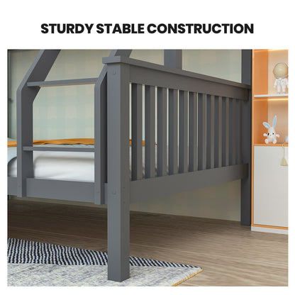 Kingston Slumber Bunk Bed Triple Wooden Single Over Double Beds for Kids Solid Pine Wood Convertible Design Grey