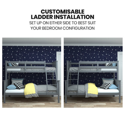 Kingston Slumber Triple Wooden Single Over Double Bunk Bed Frame for Kids Convertible Design Grey - Furniture > Bedroom