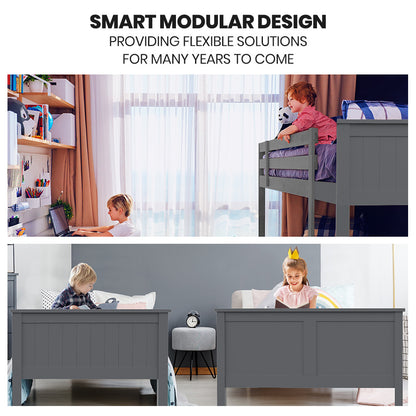 Kingston Slumber Triple Wooden Single Over Double Bunk Bed Frame for Kids Convertible Design Grey - Furniture > Bedroom