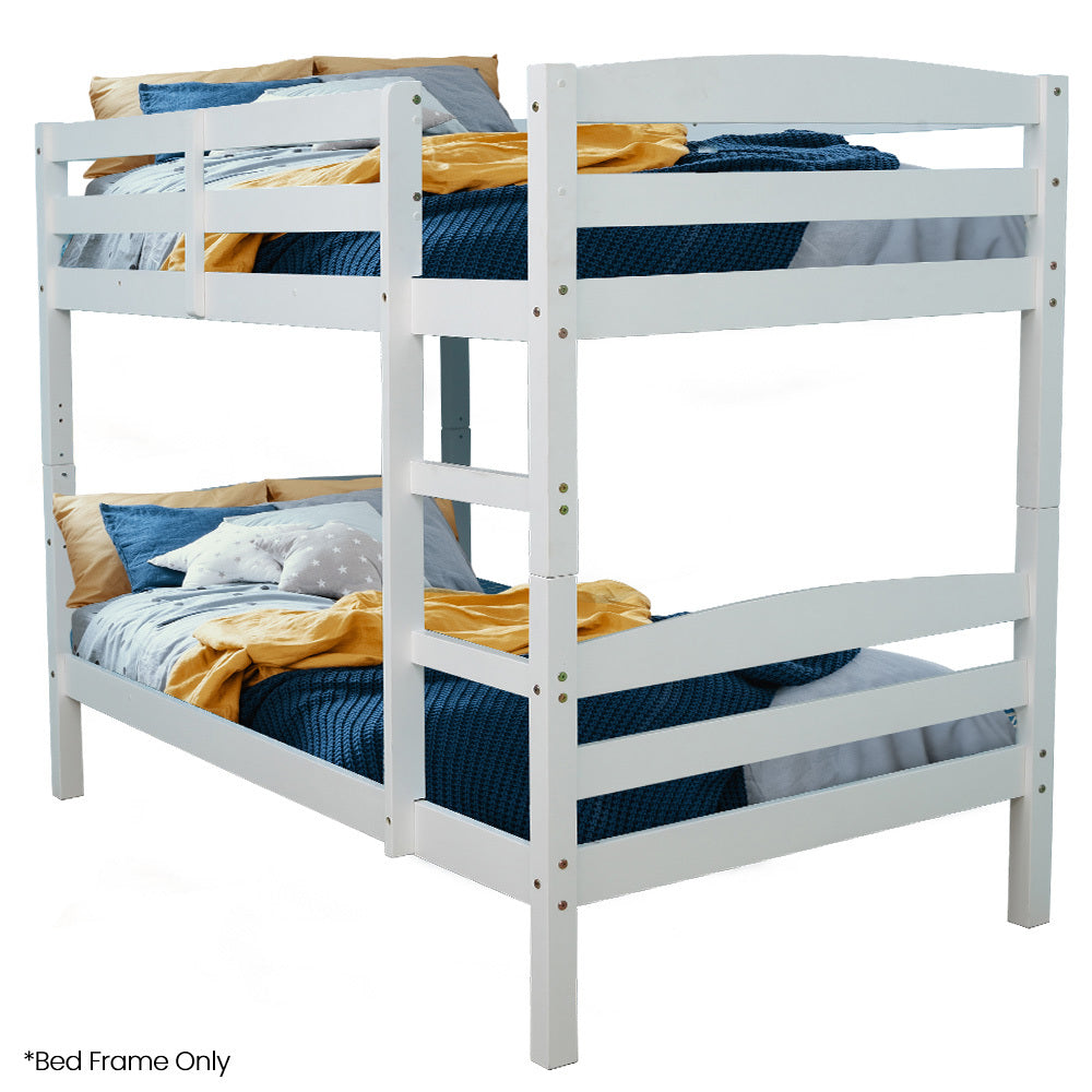 KINGSTON SLUMBER Single Bunk Bed Frame Solid Pine 2-in-1 Modular Design White - Furniture > Bedroom > Beds & Bed Frames