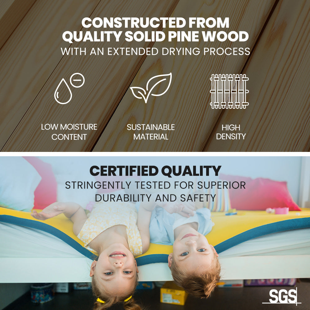 KINGSTON SLUMBER Single Bunk Bed Frame Solid Pine 2-in-1 Modular Design White - Furniture > Bedroom > Beds & Bed Frames