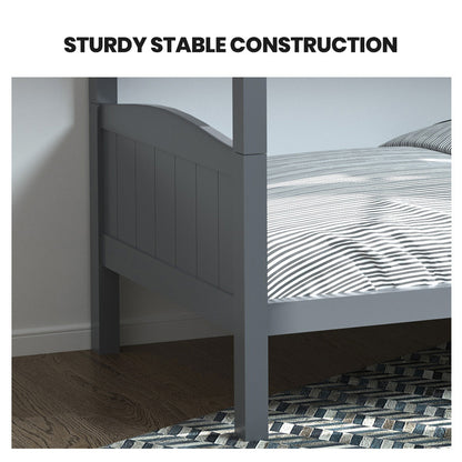 KINGSTON SLUMBER Single Bunk Bed Frame Solid Pine 2 in 1 Modular Design Convert to 2 Single Beds Grey Furniture >