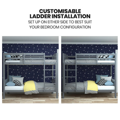 KINGSTON SLUMBER Single Bunk Bed Frame Solid Pine 2 in 1 Modular Design Convert to 2 Single Beds Grey Furniture >
