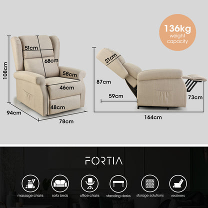FORTIA Electric Recliner Lift Heat Chair for Elderly Massage Heat Therapy Aged Care Beige Furniture > Bar Stools &