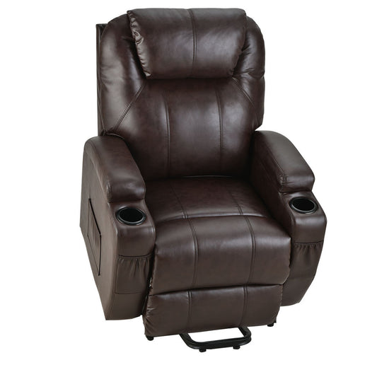 FORTIA Electric Massage Lift Recliner Chair Faux Leather 8 Point Massage Heating Dark Crimson Furniture > Bar Stools &