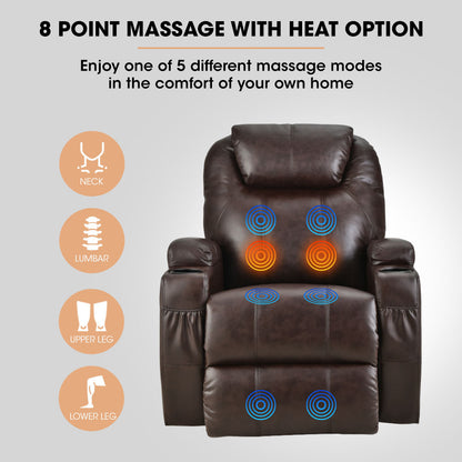 FORTIA Electric Massage Lift Recliner Chair Faux Leather 8 Point Massage Heating Dark Crimson Furniture > Bar Stools &