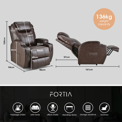 FORTIA Electric Massage Lift Recliner Chair Faux Leather 8 Point Massage Heating Dark Crimson Furniture > Bar Stools &
