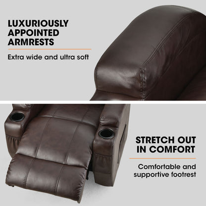 FORTIA Electric Massage Lift Recliner Chair Faux Leather 8 Point Massage Heating Dark Crimson Furniture > Bar Stools &