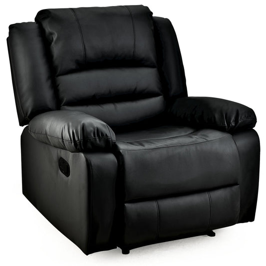 FORTIA Luxury Recliner Lounge Chair Single Faux Leather Armchair for Home Theatre Cinema Elderly Black - Furniture >