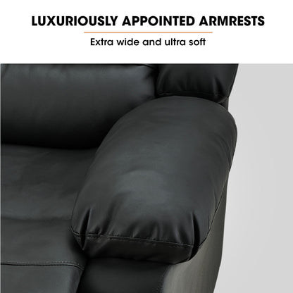 FORTIA Luxury Recliner Lounge Chair Single Faux Leather Armchair for Home Theatre Cinema Elderly Black - Furniture >