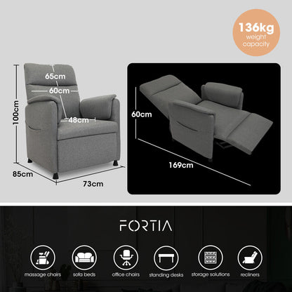 FORTIA Electric Armchair Recliner Single Fabric Chair Grey - Furniture > Bar Stools & Chairs > Arm Chairs & Recliners