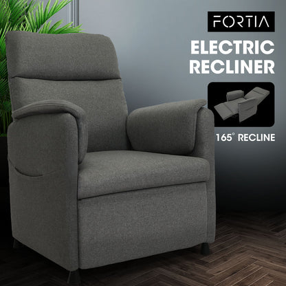 FORTIA Electric Armchair Recliner Single Fabric Chair Grey - Furniture > Bar Stools & Chairs > Arm Chairs & Recliners