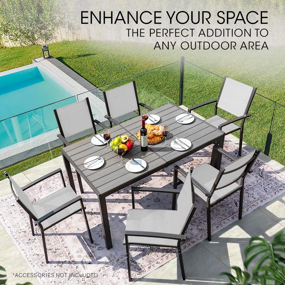 FORTIA 7pc Outdoor Dining Furniture Set Table and Chairs Setting for Outside - Furniture > Outdoor > Outdoor Dining Sets