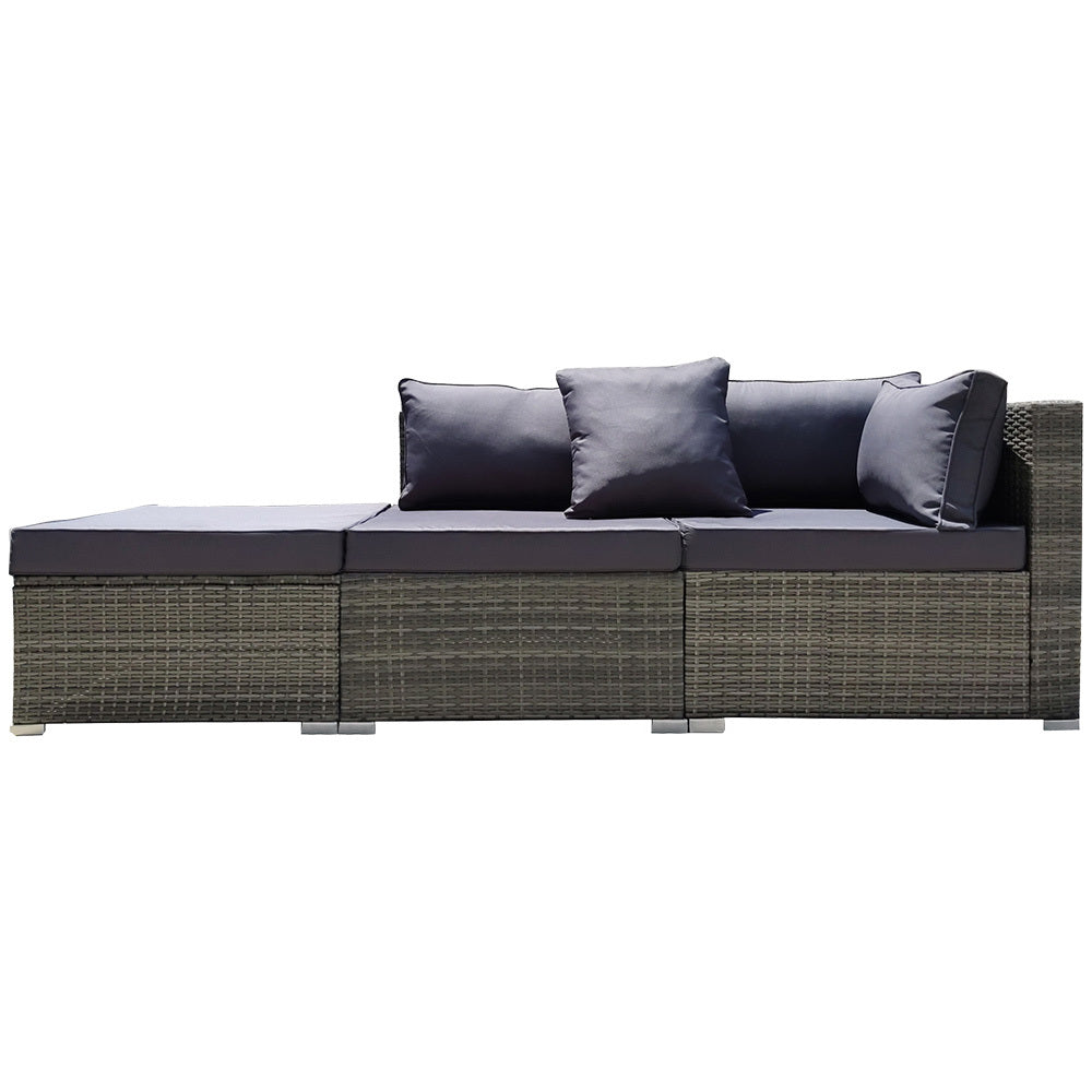 LONDON RATTAN 3 Seater Modular Outdoor Lounge Setting incl. Ottoman Grey - Furniture > Outdoor > Outdoor Sofas & Lounge