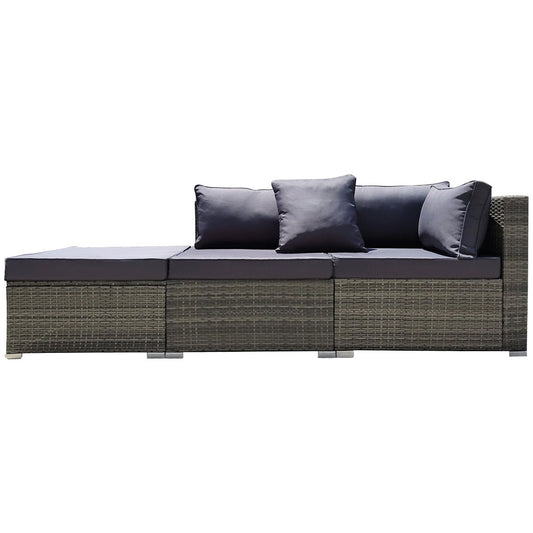 LONDON RATTAN 3 Seater Modular Outdoor Lounge Setting incl. Ottoman Grey - Furniture > Outdoor > Outdoor Sofas & Lounge