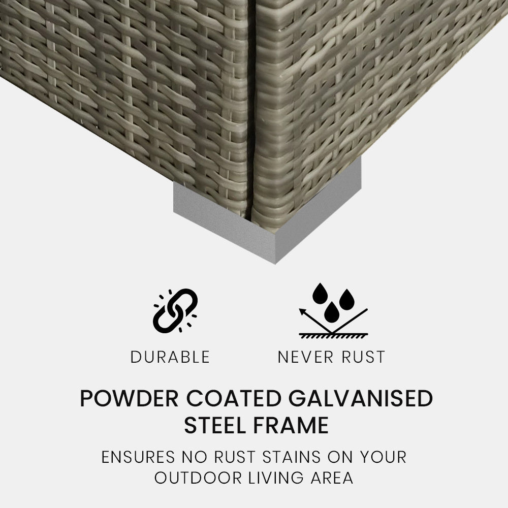 LONDON RATTAN 3 Seater Modular Outdoor Lounge Setting incl. Ottoman Grey - Furniture > Outdoor > Outdoor Sofas & Lounge