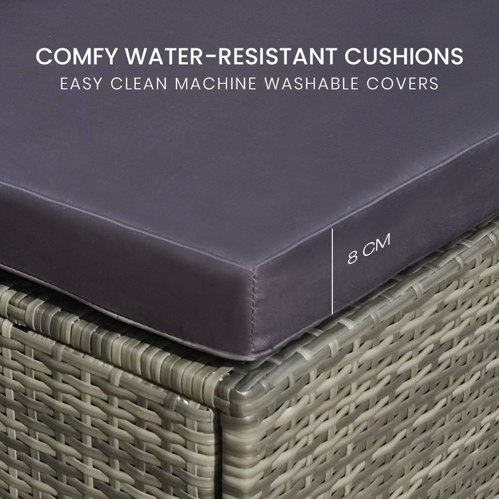 LONDON RATTAN 3 Seater Modular Outdoor Lounge Setting incl. Ottoman Grey - Furniture > Outdoor > Outdoor Sofas & Lounge