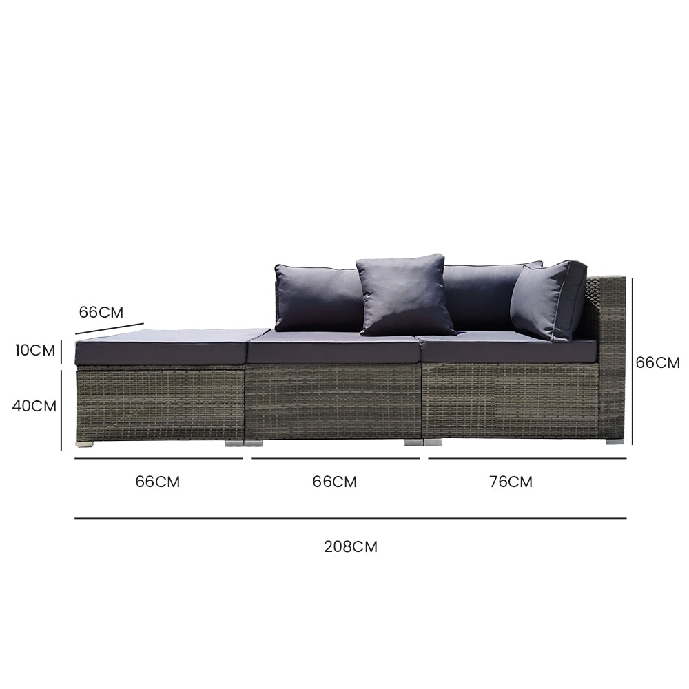 LONDON RATTAN 3 Seater Modular Outdoor Lounge Setting incl. Ottoman Grey - Furniture > Outdoor > Outdoor Sofas & Lounge