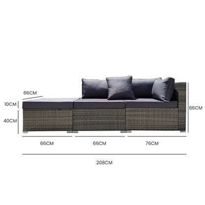 LONDON RATTAN 3 Seater Modular Outdoor Lounge Setting incl. Ottoman Grey - Furniture > Outdoor > Outdoor Sofas & Lounge