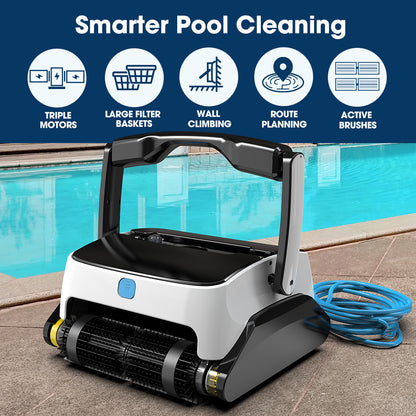 WYBOT Grampus 800 Robotic Pool Cleaner Automatic Vacuum with Quick Clean Wall Climbing Capability Powerful Triple